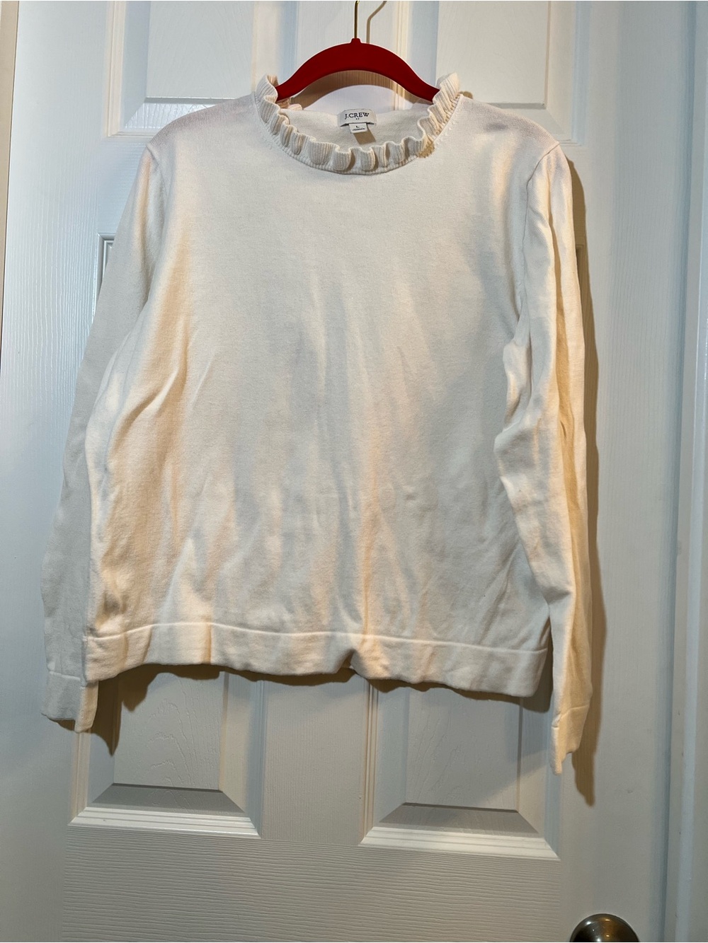 🦋 J. Crew offwhite Ruffle-Trim Crewneck Sweater size large
